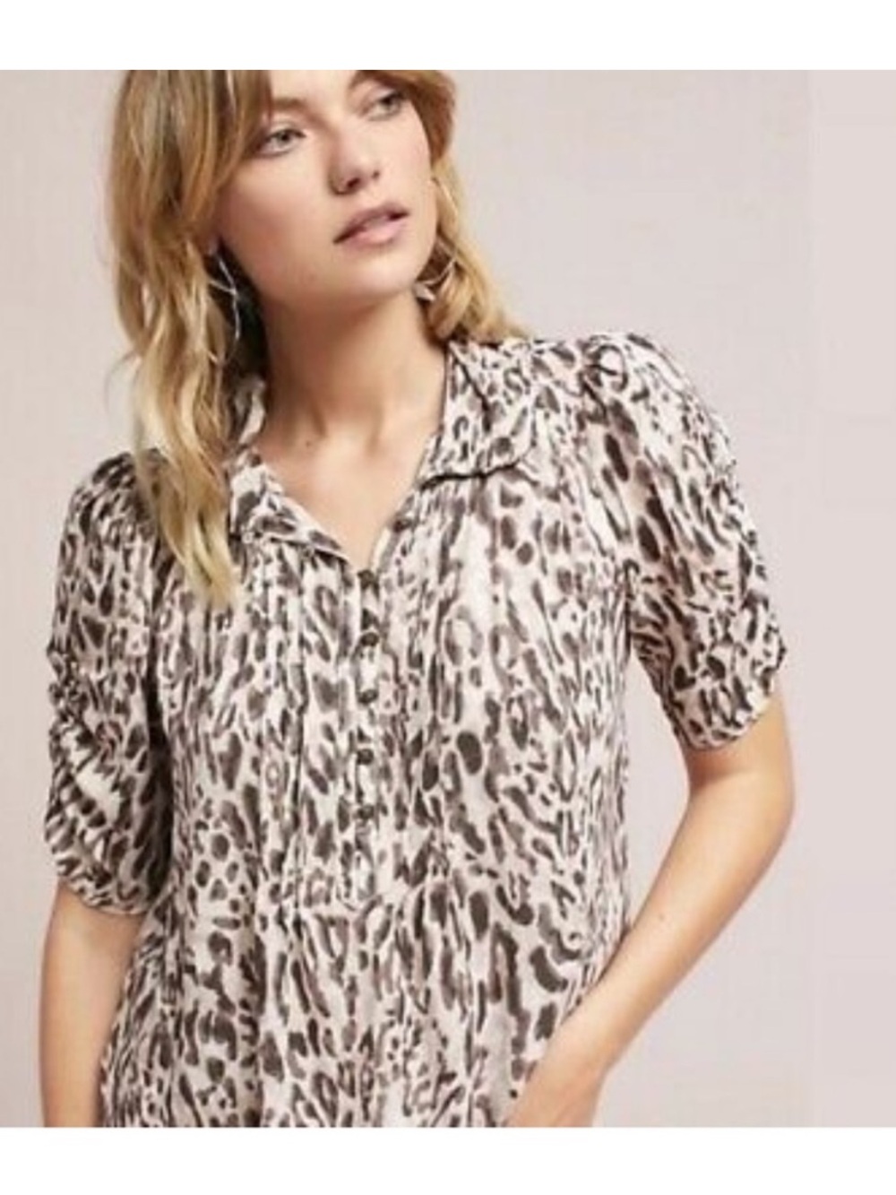 Anthropologie Maeve Leopard Print Susan Puff Sleeve Blouse / Size 8